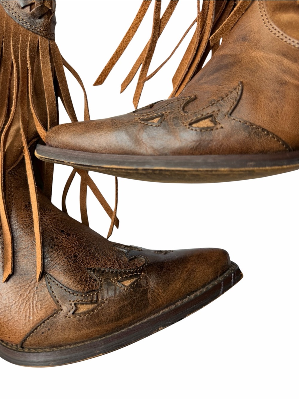 Fringed Brown Leather Western Ankle Boots size 8.5 - Picture 3 of 11